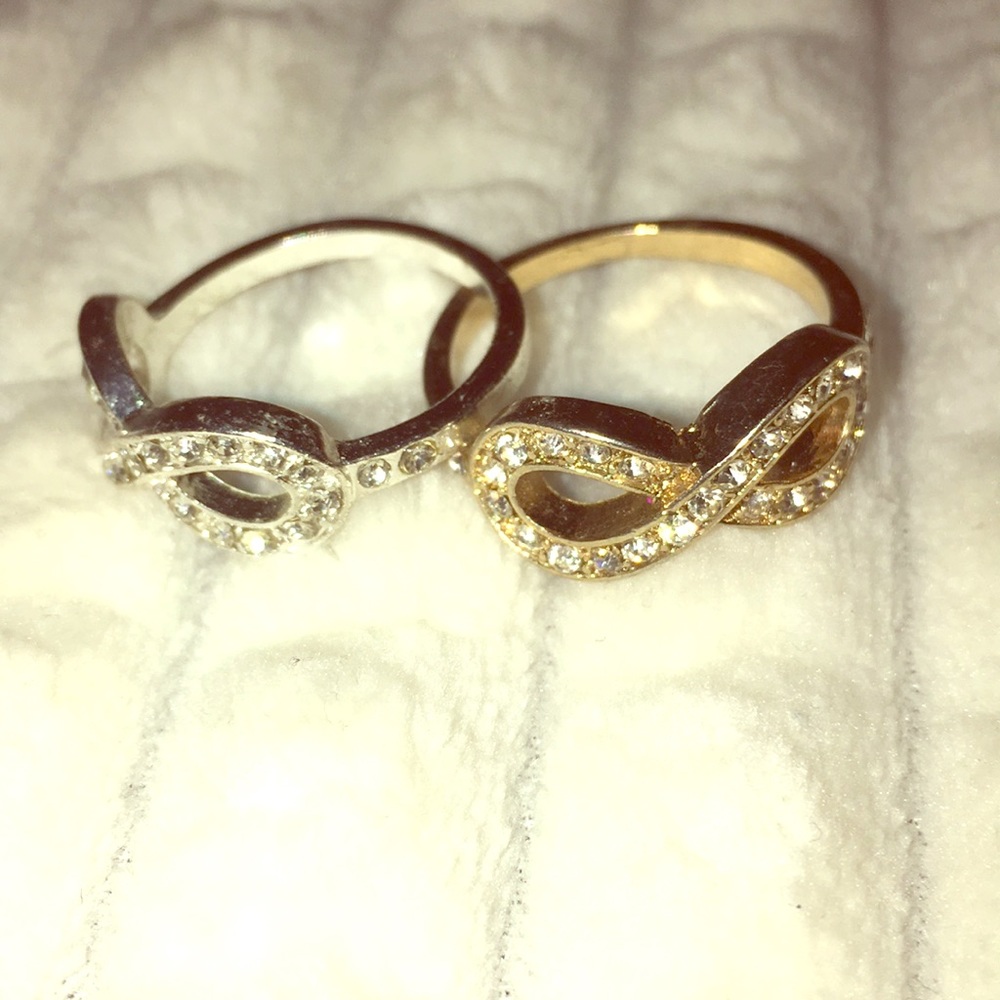 Infinity silver and gold diamond rings